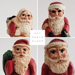 Vintage Carved Santa Claus Set of Four Wood World Mini